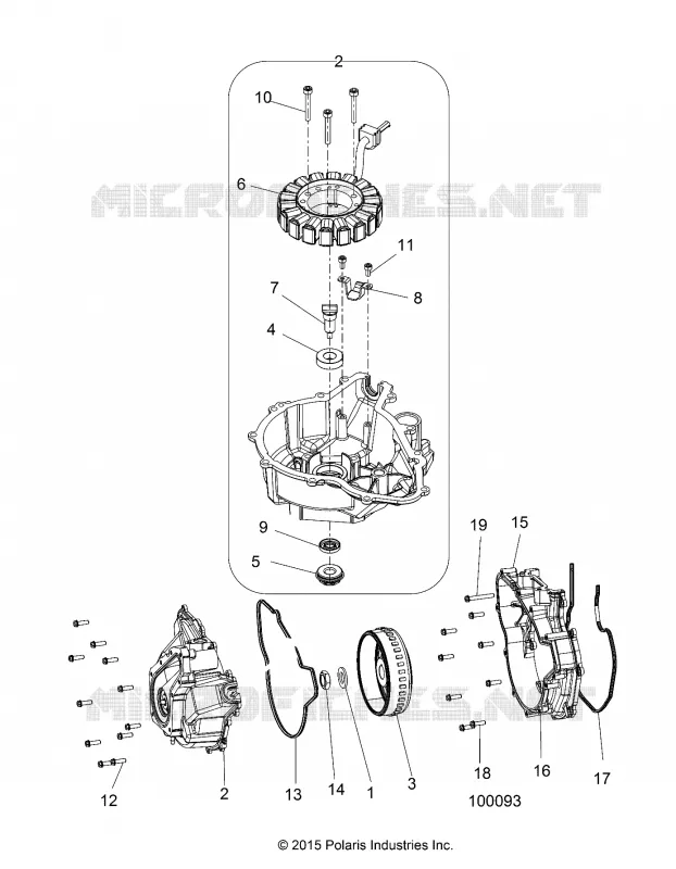 ENGINE, STATOR COVER AND FLYRAD