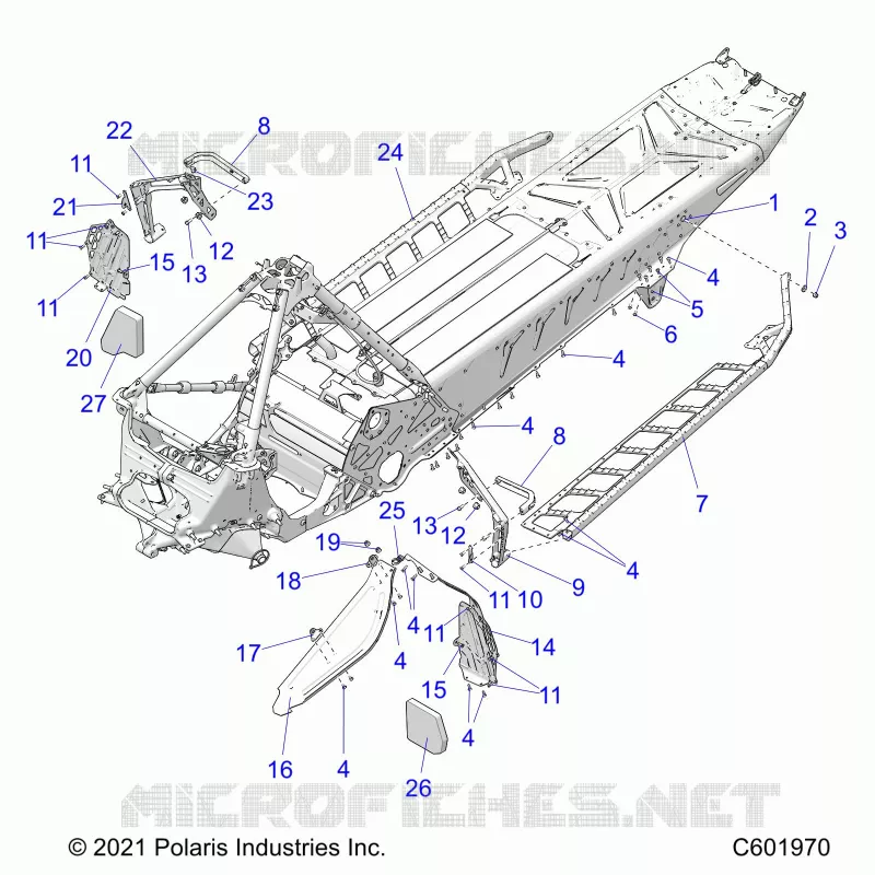 CHASSIS, CLUTCH GUARD, FOOTRESTS, AND RUNNING BOARDS