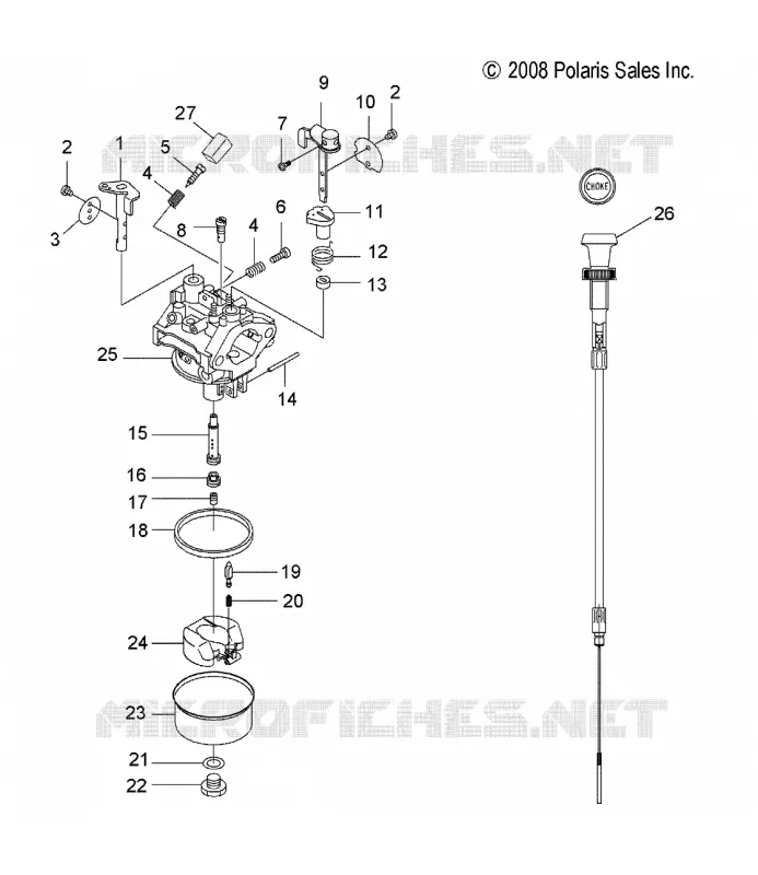 MOTOR, VERGASER AND CHOKE CABLE