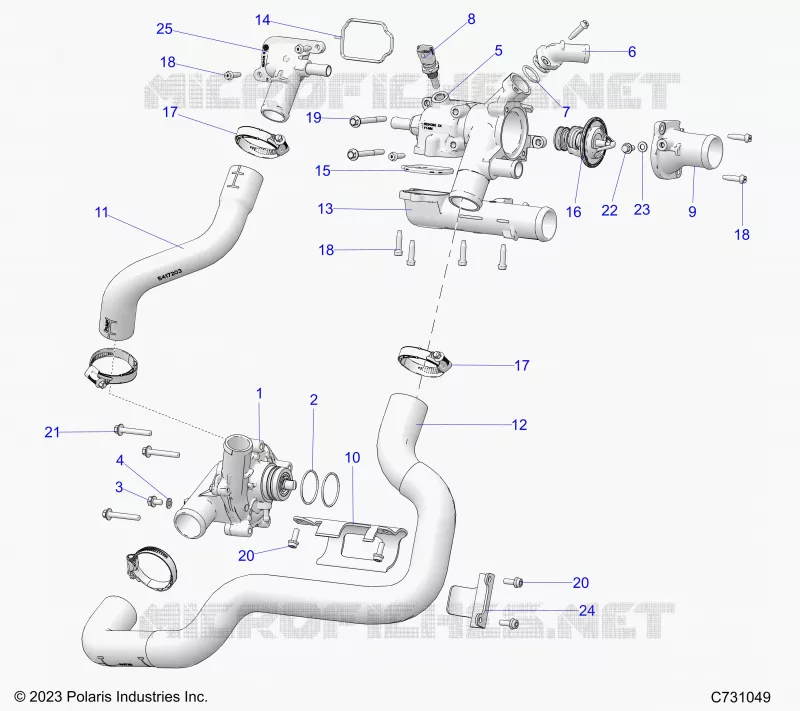 MOTOR, COOLANT PUMP AND THERMOSTAT