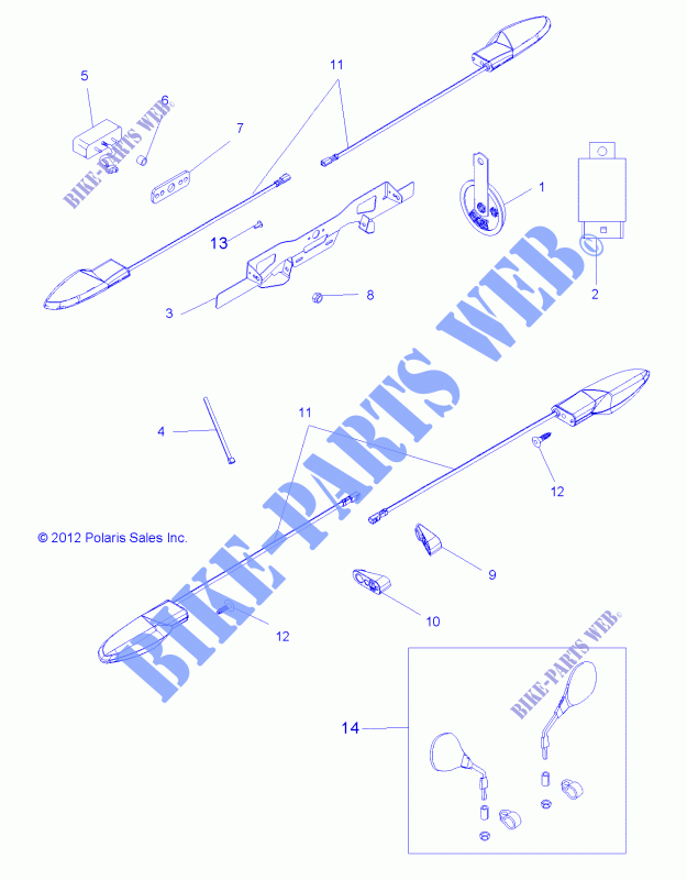 BLINKLICHTS, LP BRACKET, MIRRORS and HORN   A14GH8EFI (49ATVTURNSIG13SCRAM850I) für Polaris SCRAMBLER XP 850 HO EPS INTL 2014