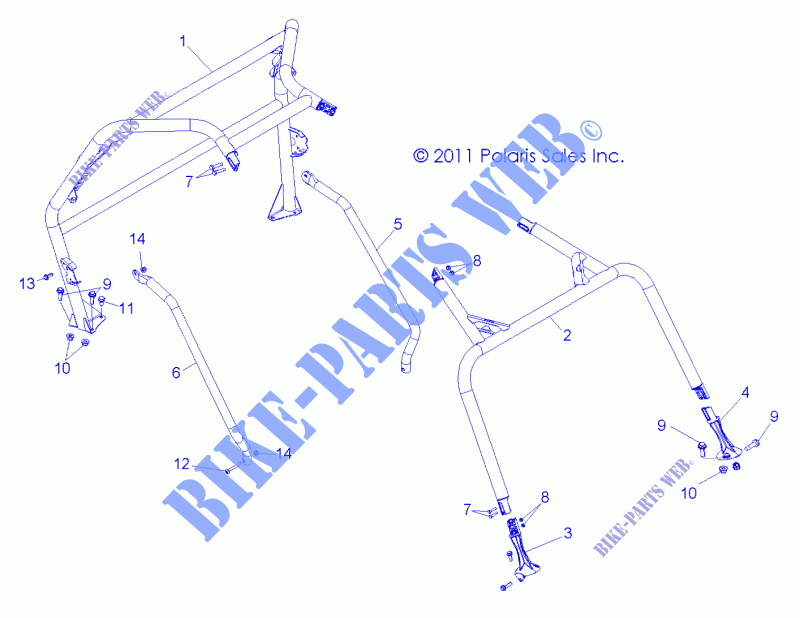 CHASSIS, CAB RAHMEN AND SIDE BARS   Z15VHA57AJ/E57AS/AK (49RGRCAB12RZR570) für Polaris RZR 570 2015