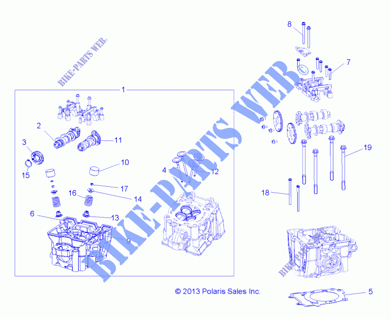 ZYLINDER HEAD, CAMS AND VALVES   A14MH57TD (49RGRCYLINDERHD14570) für Polaris SPORTSMAN 570 EFI HD 2014
