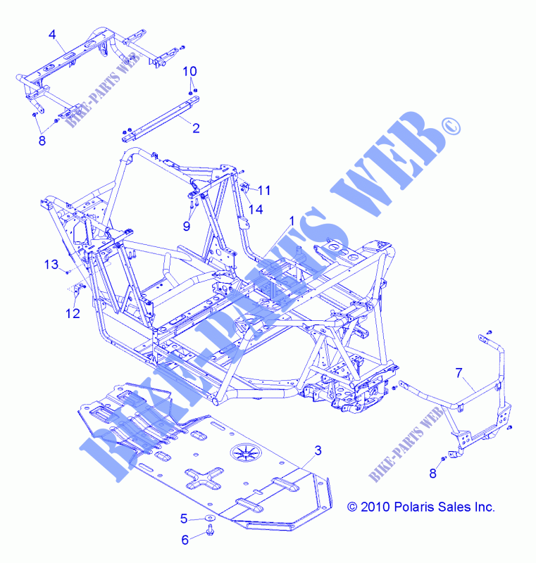 CHASSIS, MAIN FRAME AND SKID PLATE   R12JT87AB/AD/AS/AW/9EAW (49RGRFRAME11RZR875) für Polaris RZR XP 900 EFI 2012