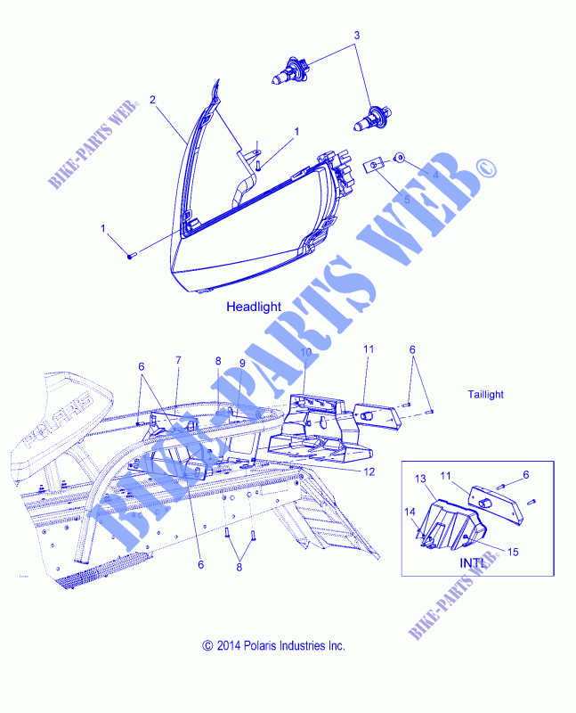 SCHEINWERFER and RÜCKLICHT   S15CU5BSL/BEL (49SNOWHEADLGHT15550155) für Polaris INDY 2015