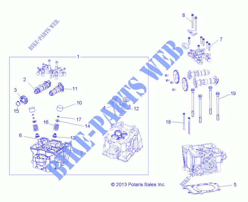 ZYLINDER HEAD, CAMS AND VALVES   A14DH57FJ (49RGRCYLINDERHD14570) für Polaris SPORTSMAN TOURING 570 EFI INTL 2014