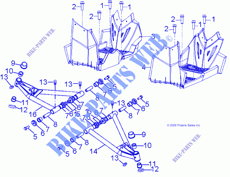 CHASSIS, A ARM AND FUßSTÜTZE   A13KA09AD/AF (49ATVSUSPFRT08OUT90) für Polaris OUTLAW 90 2013