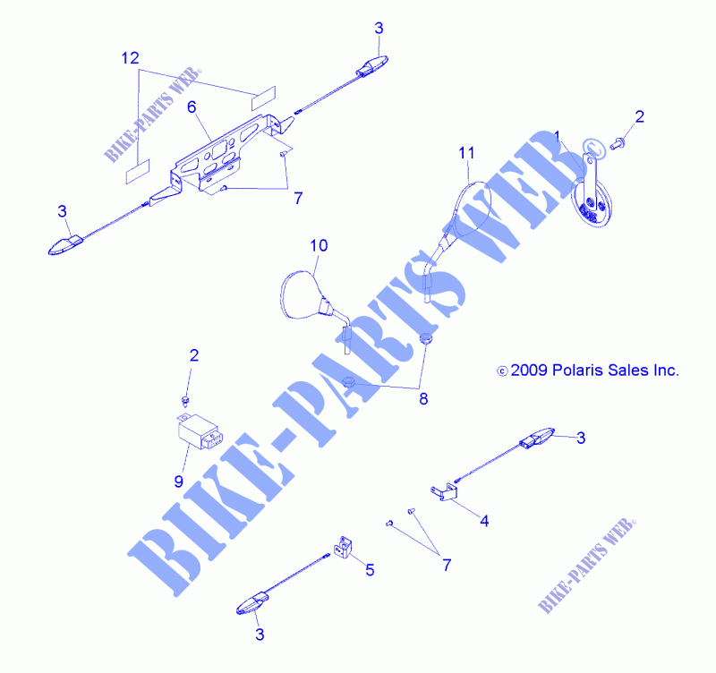 BLINKLICHTS, HORN, MIRRORS and LICENSE PLATE HOLDER   A11NG50FA (49ATVTURNSIG10TBI) für Polaris SCRAMBLER 2011