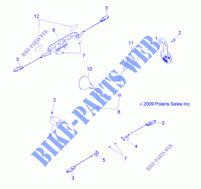 BLINKLICHTS, HORN, MIRRORS and LICENSE PLATE HOLDER   A10NG50FA (49ATVTURNSIG10TBI) für Polaris SCRAMBLER 500 4X4 INTL 2010