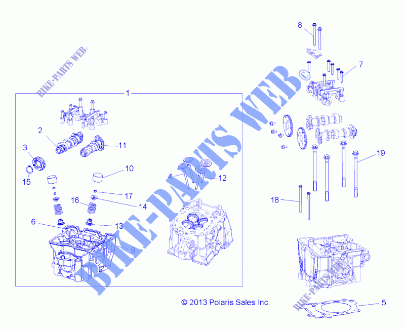 ZYLINDER HEAD, CAMS AND VALVES   A15SJE57HI (49RGRCYLINDERHD14570) für Polaris SPORTSMAN 570 TR PRM PS MD 2015