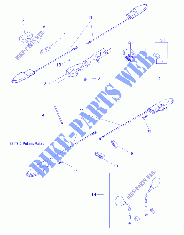 BLINKLICHTS, LP BRACKET, MIRRORS and HORN   A15SVA85FD (49ATVTURNSIG13SCRAM850I) für Polaris SCRAMBLER 850 EU 2015