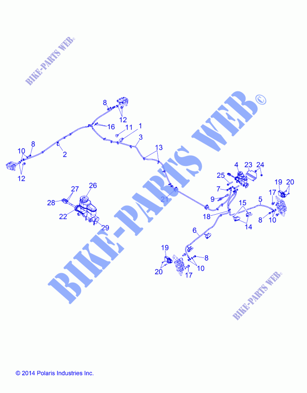 BREMSE LINES AND MASTER CYLINDER   D151DPD1AJ/2D/1L/1M/2M (49BRUTUSBREMSELINE15) für Polaris BRUTUS HD PTO 2015